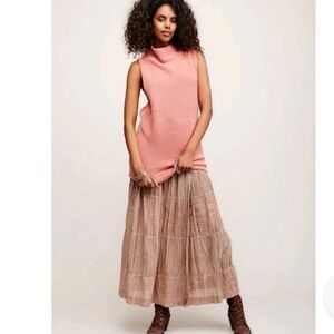 Free People Peach Pink Textured Ribbed Knit Cotton Blend Isla Ottoman Tunic Larg